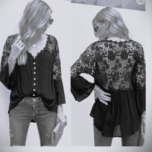 Floral Embroidered Crochet Lace Button‎ Down top - Picture 8 of 8